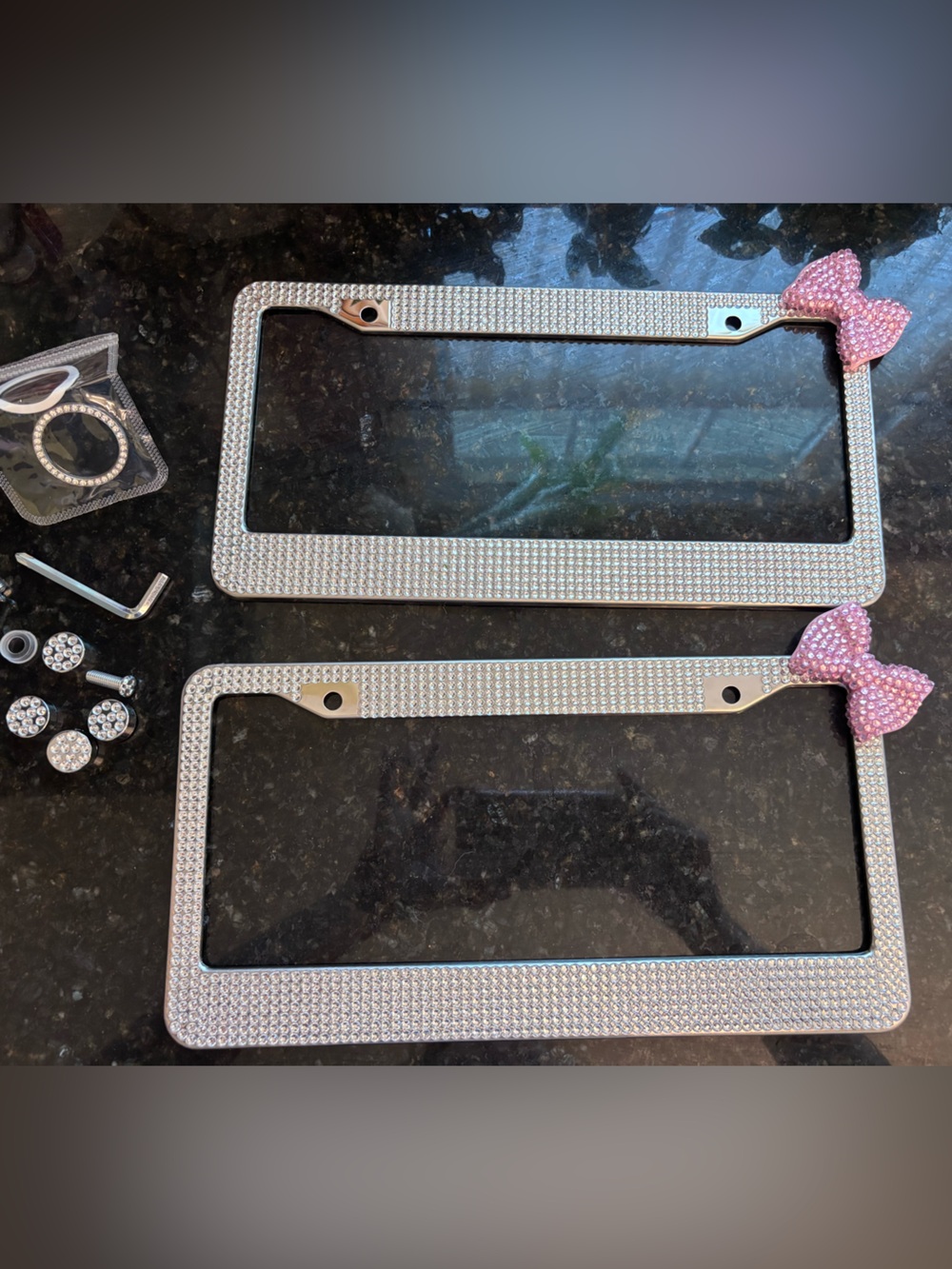 Rhinestone License Plate Frame with Pink Bow